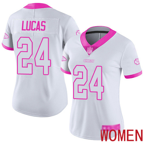 Women Kansas City Chiefs #24 Lucas Jordan Limited White Pink Rush Fashion Football Nike NFL Jersey